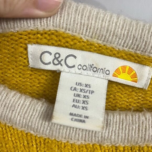 C&C California Yellow/White/Navy Striped Wool Blend Sweater Size XS - Picture 4 of 6